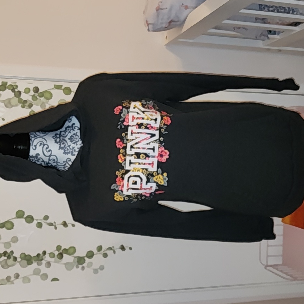 grey Victoria’s Secret pink hoodie floral logo Xs Oversized Fits Like Small